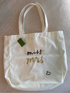 kate spade Cream 'mrs' Canvas Tote with Gold Script